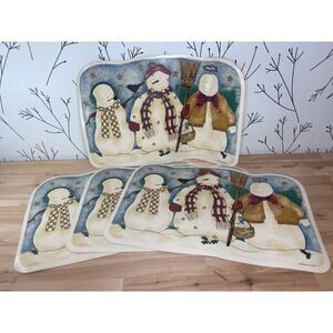 Debbie Mumm Snowman Placemats Set of 4 Winter Holiday Folk Art Christmas Decor